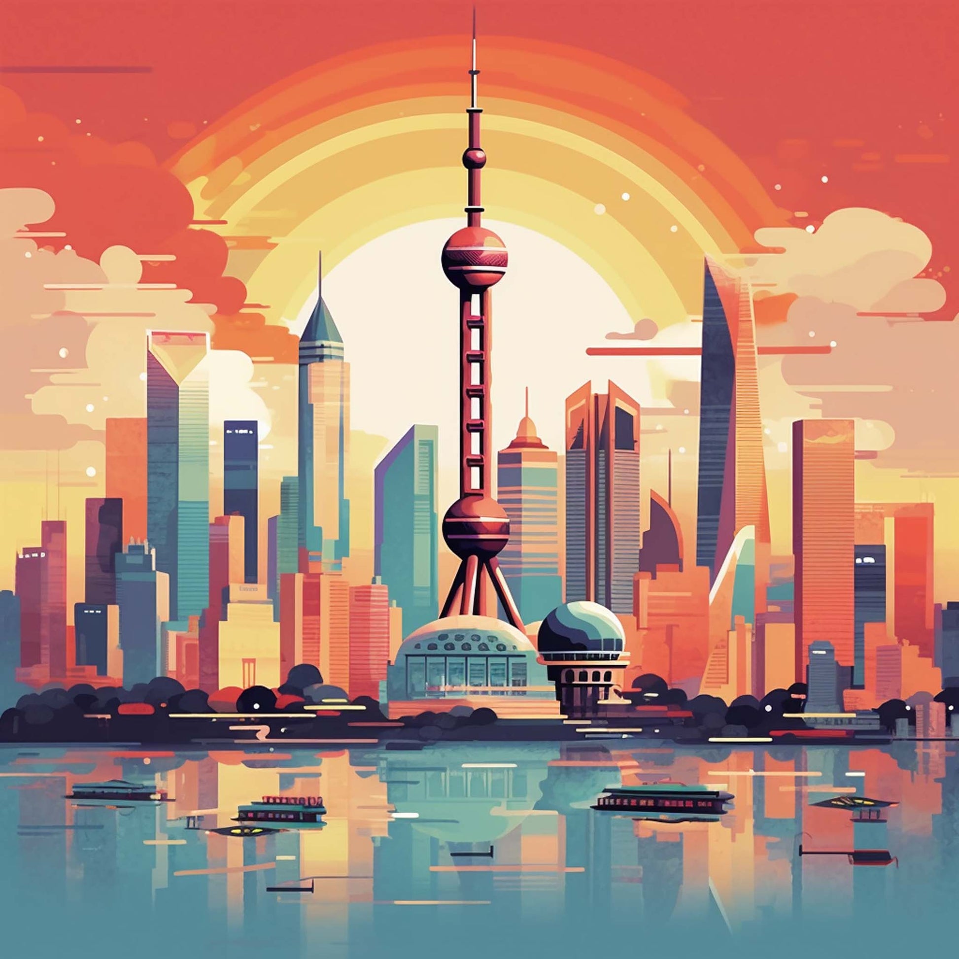 Urbanisto - Shanghai Skyline - Wandbild in der Stilrichtung des Minimalismus