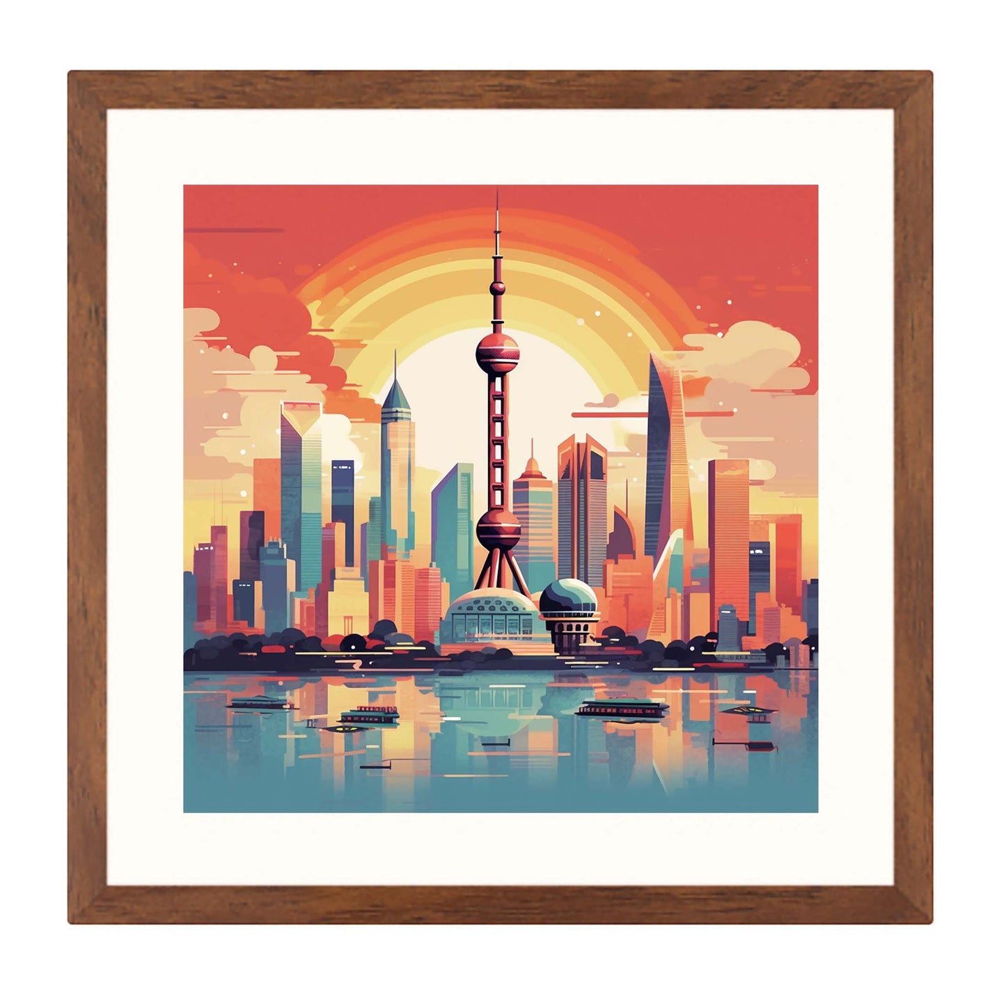 Shanghai Skyline mural in the style of minimalism