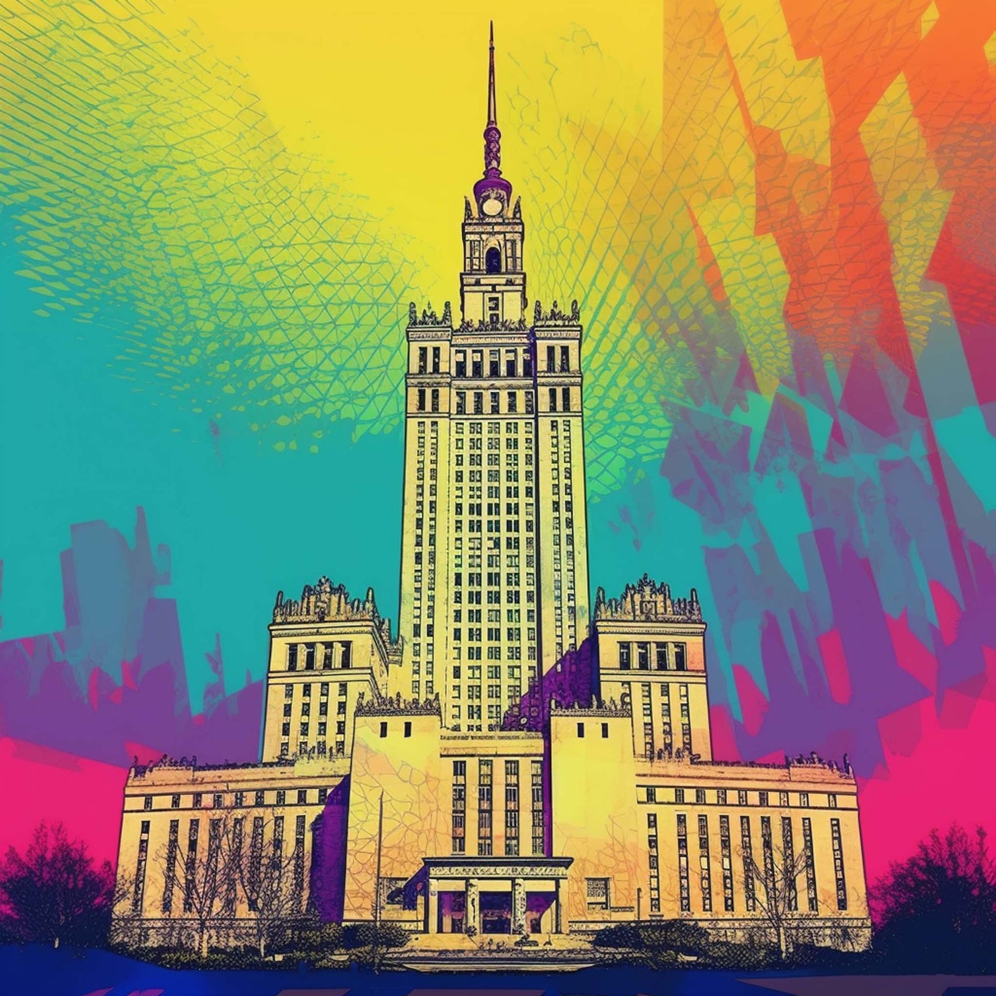Urbanisto - Warschau Kulturpalast - Wandbild in der Stilrichtung der Pop-Art
