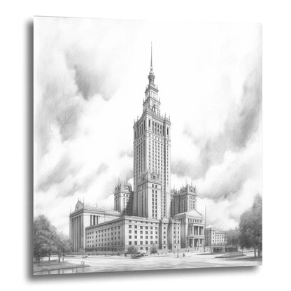 Warschau Kulturpalast - Wandbild in der Stilrichtung einer Zeichnung